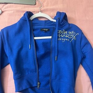 Ed Hardy blue zip up hoodie Size XS